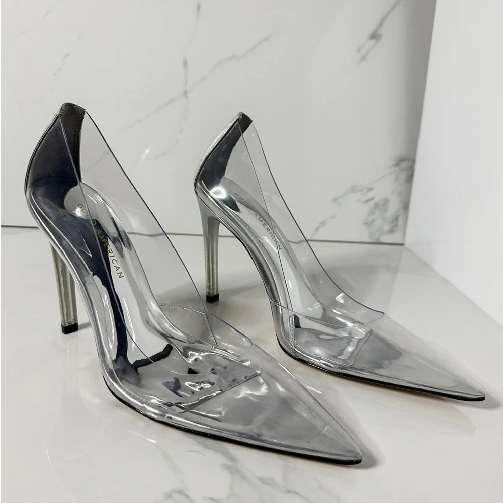 Good American Clear PVC Pointed Toe Kitten Heels - Picture 2 of 6